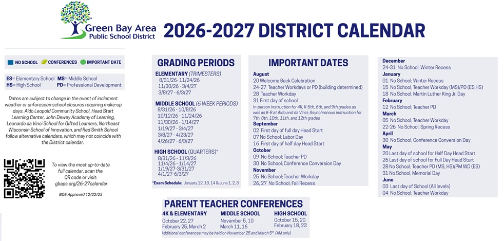District School Academic Calendar Key for Langlade Elementary