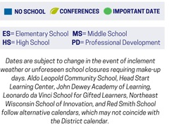 District School Academic Calendar Legend for Langlade Elementary