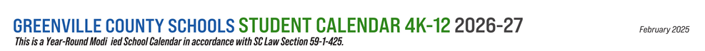District School Academic Calendar for Tanglewood Middle