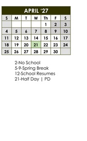 District School Academic Calendar for Lucy Webb Elementary School for April 2027