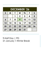 District School Academic Calendar for Lucy Webb Elementary School for December 2026
