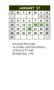 District School Academic Calendar for Lucy Webb Elementary School for January 2027