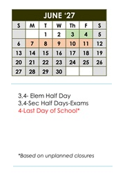 District School Academic Calendar for Lucy Webb Elementary School for June 2027