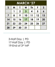 District School Academic Calendar for Lucy Webb Elementary School for March 2027