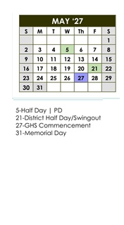District School Academic Calendar for Lucy Webb Elementary School for May 2027