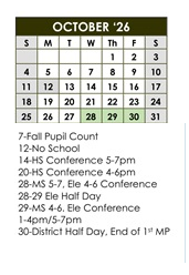 District School Academic Calendar for Lucy Webb Elementary School for October 2026