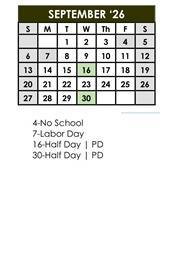 District School Academic Calendar for Lucy Webb Elementary School for September 2026