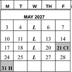District School Academic Calendar for Hollydale Elementary School for May 2027