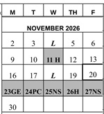 District School Academic Calendar for Hollydale Elementary School for November 2026