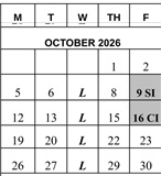 District School Academic Calendar for Hollydale Elementary School for October 2026