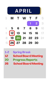 District School Academic Calendar for Woolmarket Elementary School for April 2027