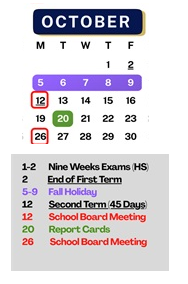 District School Academic Calendar for Woolmarket Elementary School for October 2026