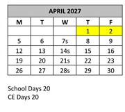 District School Academic Calendar for Family Learning Tree Center for April 2027