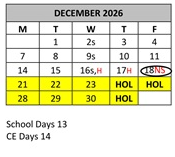 District School Academic Calendar for Family Learning Tree Center for December 2026