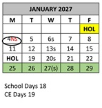 District School Academic Calendar for Family Learning Tree Center for January 2027