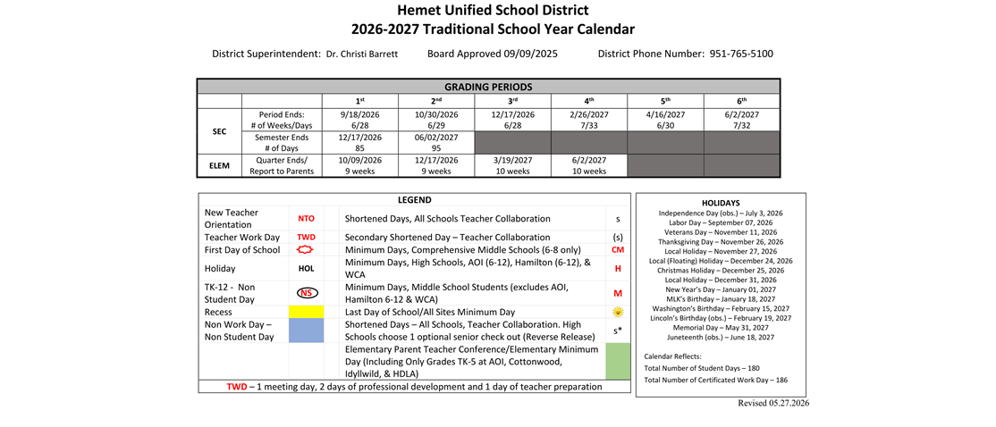 District School Academic Calendar Key for Family Learning Tree Center