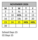 District School Academic Calendar for Family Learning Tree Center for November 2026