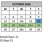 District School Academic Calendar for Family Learning Tree Center for October 2026