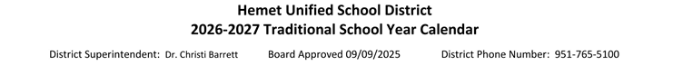 District School Academic Calendar for Family Learning Tree Center
