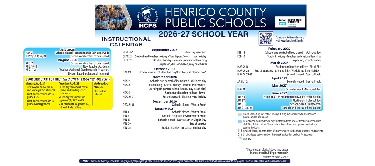 District School Academic Calendar Key for Laburnum Elementary
