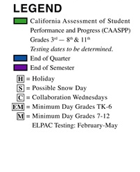 District School Academic Calendar Legend for Lime Street Elementary