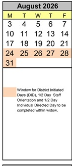 District School Academic Calendar for Ancillary for August 2026