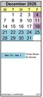 District School Academic Calendar for Ancillary for December 2026