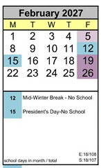 District School Academic Calendar for Ancillary for February 2027