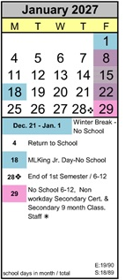 District School Academic Calendar for Ancillary for January 2027