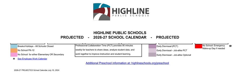 District School Academic Calendar Key for Ancillary