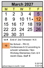 District School Academic Calendar for Ancillary for March 2027