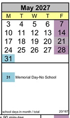 District School Academic Calendar for Ancillary for May 2027