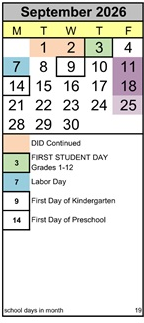 District School Academic Calendar for Ancillary for September 2026