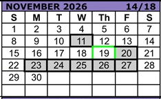 District School Academic Calendar for Reedville Elementary School for November 2026