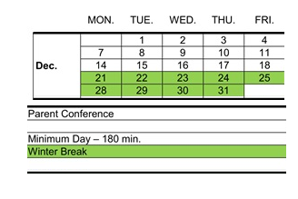 District School Academic Calendar for Hueneme Elementary for December 2026