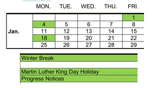 District School Academic Calendar for Hueneme Elementary for January 2027