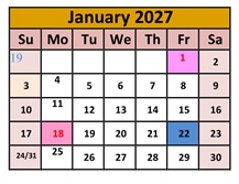 District School Academic Calendar for Orovada School for January 2027