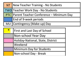 District School Academic Calendar Legend for Orovada School