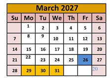 District School Academic Calendar for Orovada School for March 2027