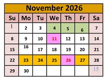District School Academic Calendar for Orovada School for November 2026