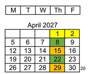 District School Academic Calendar for Dwyer (ethel) Middle for April 2027