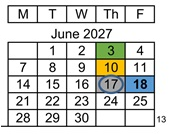 District School Academic Calendar for Dwyer (ethel) Middle for June 2027
