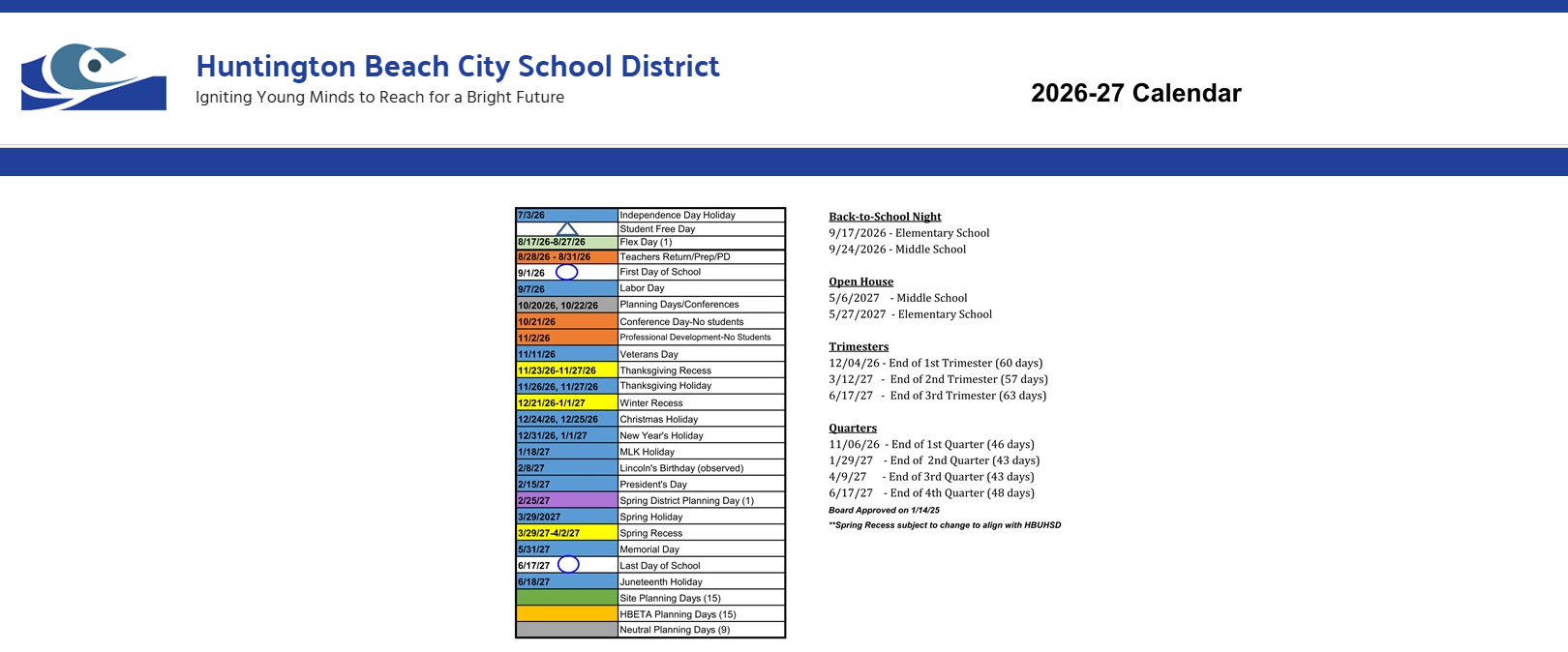 District School Academic Calendar Key for Dwyer (ethel) Middle