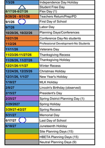 District School Academic Calendar Legend for Dwyer (ethel) Middle