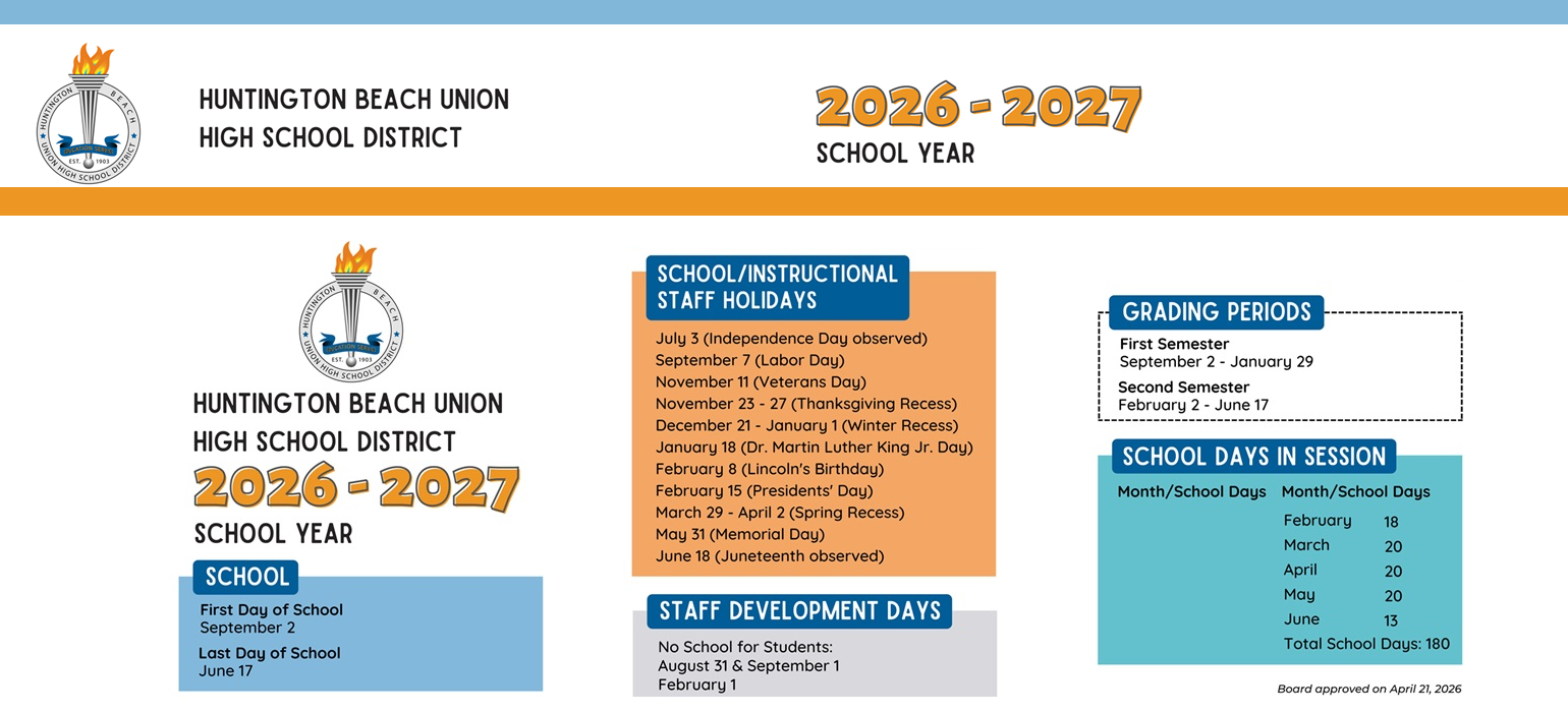 District School Academic Calendar Key for Fountain Valley High