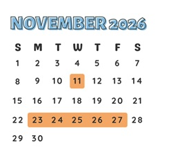District School Academic Calendar for Fountain Valley High for November 2026