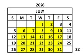 District School Academic Calendar for Community Intensive Treatment Youth for July 2026