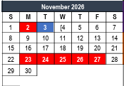 District School Academic Calendar for Bell Manor Elementary for November 2026