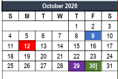 District School Academic Calendar for Bell Manor Elementary for October 2026