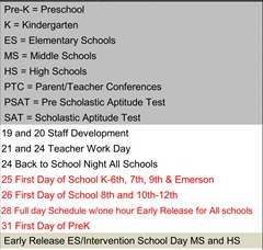 District School Academic Calendar Legend for Longfellow Elementary School